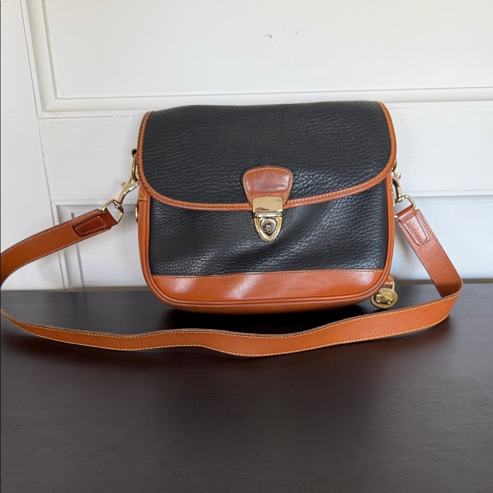 Vintage Dooney & Bourke Push Lock Black and Brown Leather Bag